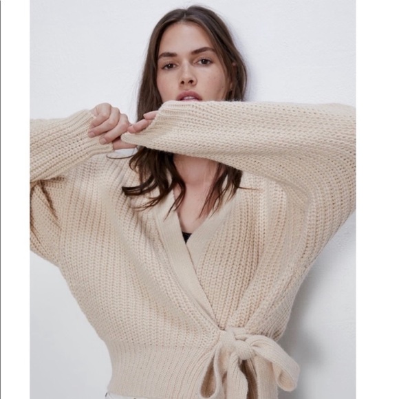 zara cropped belted cardigan